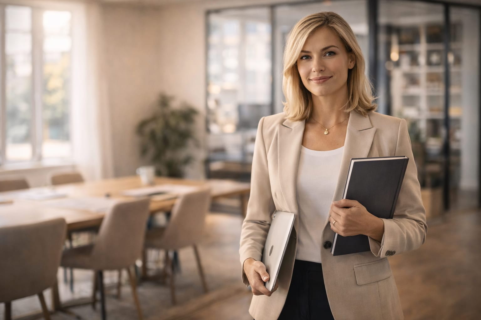 Lögfræðingur við skrifborð á stofu.